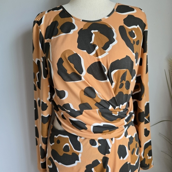 ASOS, New, Leopard Print Long Sleeve Cut Out Draped Ruched Maxi Dress Size 12 - Picture 3 of 12